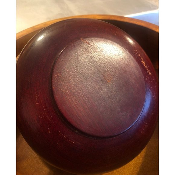 Wooden Serving Bowl w/2 Wooden Salad Bowls, MCM - Picture 3 of 6